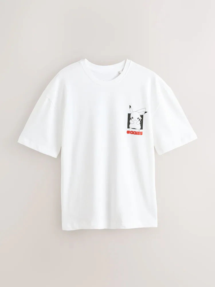 White Relaxed Fit Japanese Pokemon T-Shirt